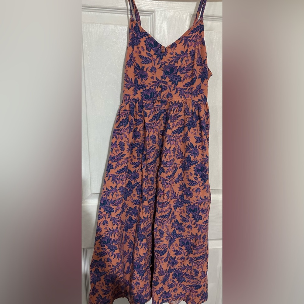 Universal Thread Rust Midi Skirt with Navy & Purple Floral Print